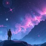 Csillagos égbolt, hegycsúcs és egy felfedező a galaxisban.