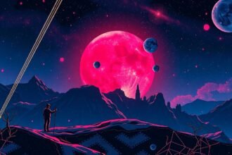 Mágikus labradorit táj a csillagok alatt