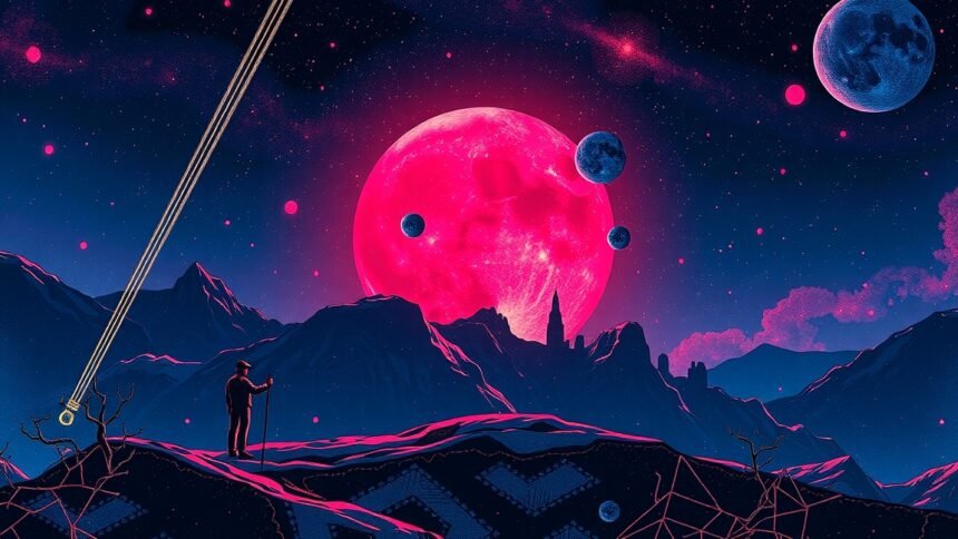 Mágikus labradorit táj a csillagok alatt