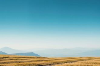 Nyugodt táj fűvel és hegyekkel a háttérben