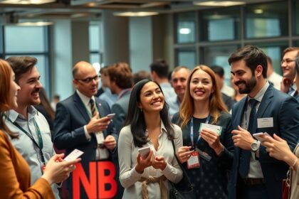 Szakmai networking esemény, ahol a résztvevők kapcsolatokat építenek.