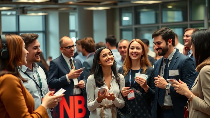 Szakmai networking esemény, ahol a résztvevők kapcsolatokat építenek.