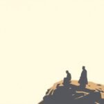 Két figura ül egy sziklán, a terhesség trimesztereinek szimbólumaként.