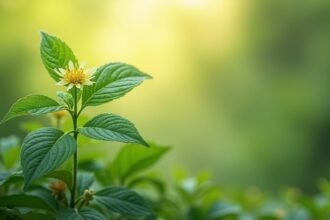 A damiana növény, Turnera diffusa, virágzó ágakkal és zöld levelekkel.