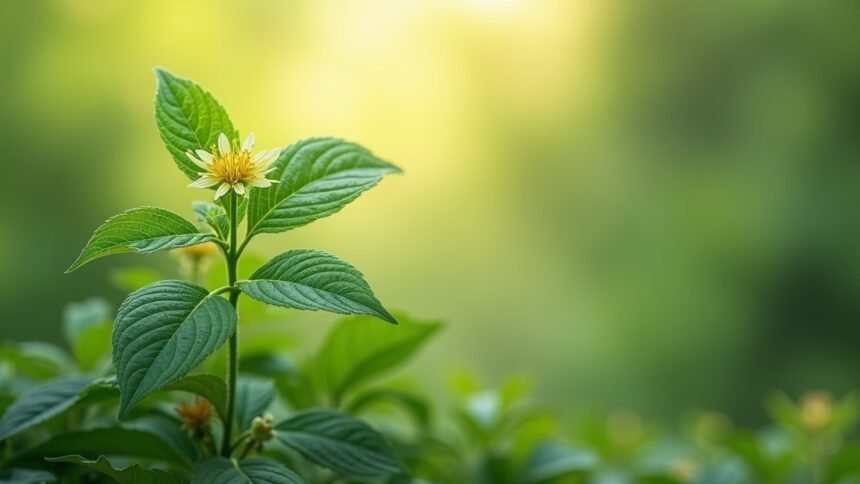 A damiana növény, Turnera diffusa, virágzó ágakkal és zöld levelekkel.