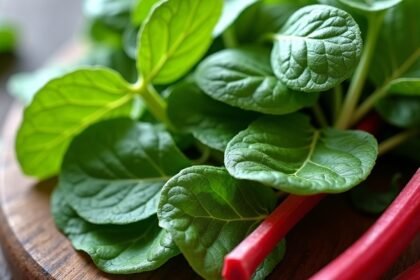 Friss leveles zöldségek és rebarbara, egészséges táplálkozás