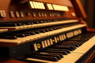 Hammond orgona részlete, billentyűk és control gombok közelről.