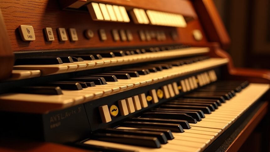 Hammond orgona részlete, billentyűk és control gombok közelről.