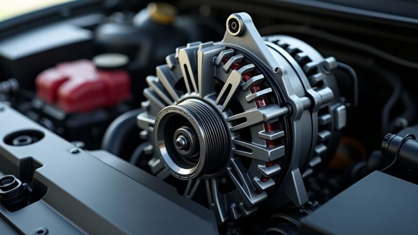 Modern autógenerátor az autó motorjában, amely biztosítja az akkumulátor töltését.