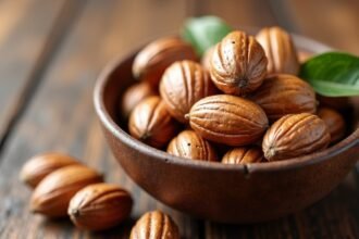 Bowl of Brazil nuts showcasing their rich texture and shell.