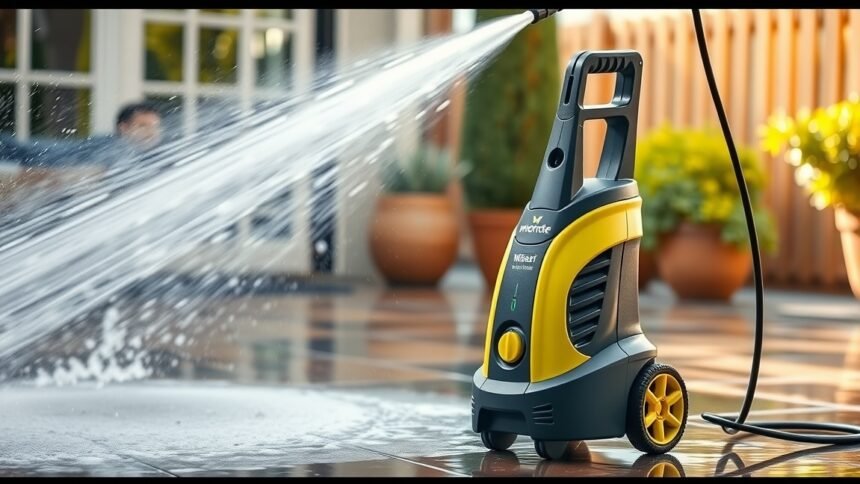 Nagynyomású mosó működés közben, tisztítási folyamat