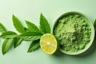 Máriatövis por tálban lime mellett, egészséges táplálkozás