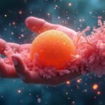 Egy kéz, amely egy élénk színű gömböt tart a háttérben.