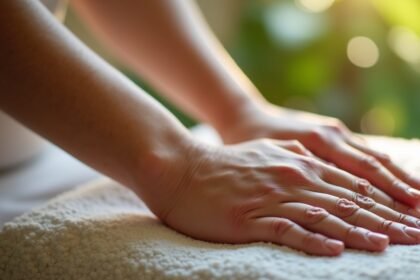 Kézmasszázs során kezek pihenőfelületen