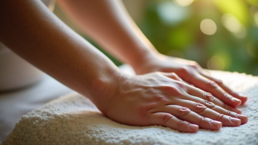 Kézmasszázs során kezek pihenőfelületen