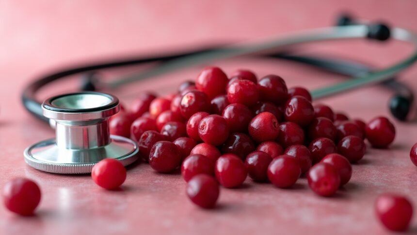 Tőzegáfonya bogyók és sztetoszkóp, egészségügyi kontextusban