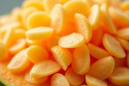 Sárgadinnye mag közelről, gazdag tápláló összetevőkben.