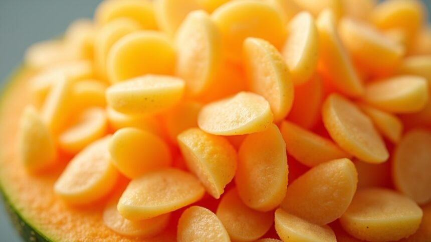 Sárgadinnye mag közelről, gazdag tápláló összetevőkben.