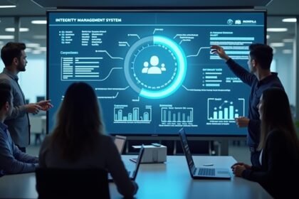 Integritásirányítási rendszer bemutatója egy cég értekezletén.