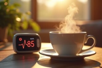 Gőzölgő kávé és pulzusszámmérő, egészség és kávé hatásai