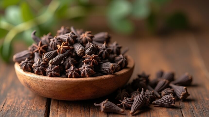 Szegfűszeg borsabálban, természetes gyógymódokhoz használt fűszer.