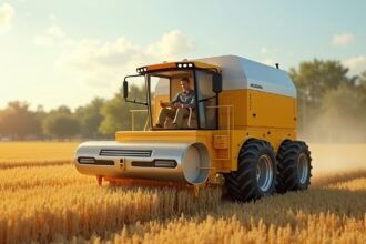 Mobil sajtreszelő fejgép munkája búza mezőn