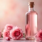 Damaszkuszi rózsavíz és rózsák egy romantikus háttér előtt