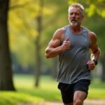 Felnőtt férfi futás közben a parkban, egészséges életmódot képviselve.