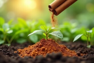 Fahéjpor növényekre, amelyek növekedésüket támogatják.