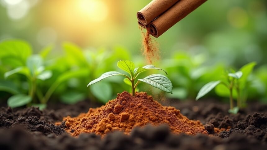 Fahéjpor növényekre, amelyek növekedésüket támogatják.