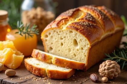 Friss mézkenyér szeletek és természetes hozzávalók az egészség érdekében