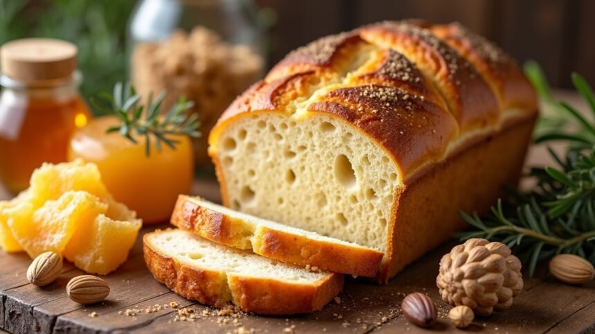 Friss mézkenyér szeletek és természetes hozzávalók az egészség érdekében