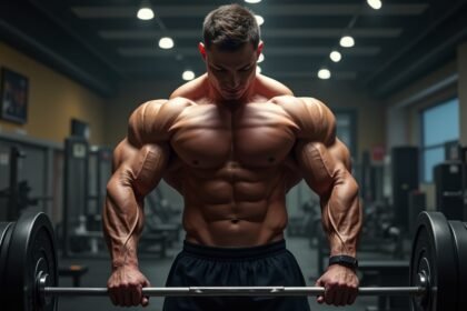 Szteroid használat közbeni sportoló by a súlyzós edzőteremben.