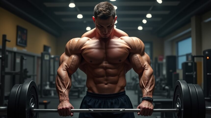 Szteroid használat közbeni sportoló by a súlyzós edzőteremben.