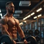 Izmos férfi súlyemelés közben egy modern edzőteremben.