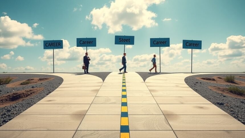 Két irányt mutató karrierút tábla képe