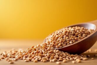 Lenmagpehely a fa kanálban, tápanyagban gazdag forrás.