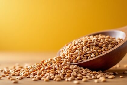 Lenmagpehely a fa kanálban, tápanyagban gazdag forrás.