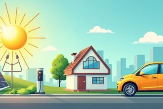 Napelemek, napfény és elektromos autó töltő állomás