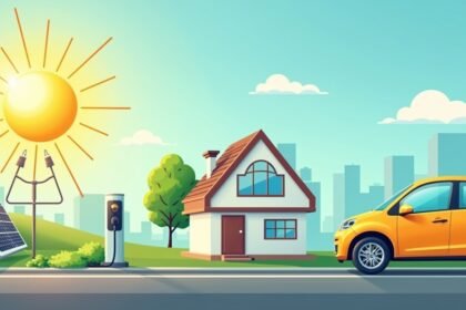 Napelemek, napfény és elektromos autó töltő állomás