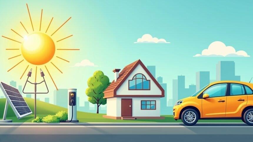 Napelemek, napfény és elektromos autó töltő állomás