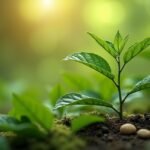 Friss Nux Vomica növény a talajon, erdő háttérrel.