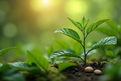 Friss Nux Vomica növény a talajon, erdő háttérrel.