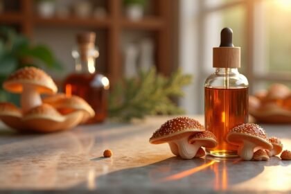 Ganoderma lucidum kivonat üvegpalack és gombák