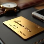 Aranykártya prémium kártya, okostelefon és óra a háttérben