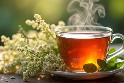 Cickafark tea tálalva friss fűszerekkel és virágokkal