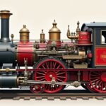 Színes gőzgép részlet, tűzhely és csövek kidolgozása