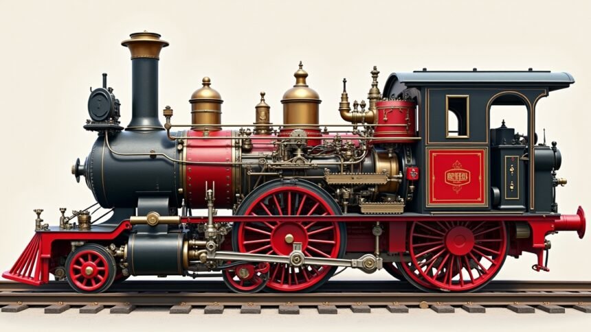 Színes gőzgép részlet, tűzhely és csövek kidolgozása