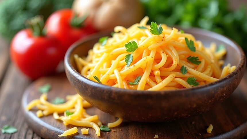 Tálban lévő tészta friss zöldségekkel körülvéve