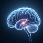 3D ábrázolás egy agyról, kiemelt fehérállománnyal.